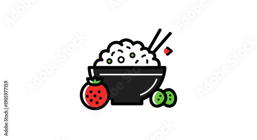 Rice bowl illustration with chopsticks