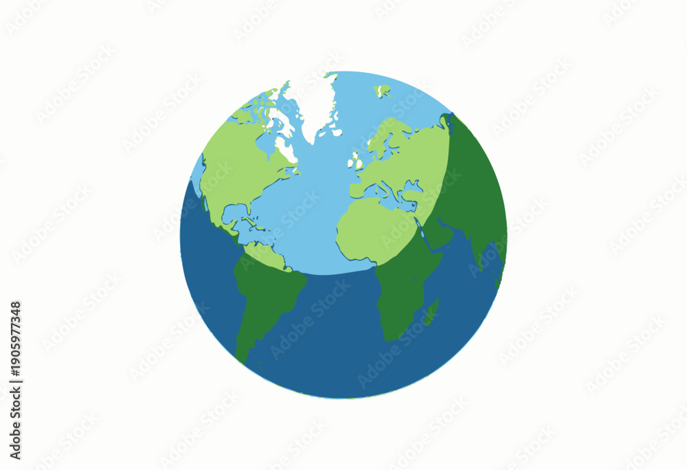 Fototapeta premium Illustration of the Earth from Space Highlighting Continents and Oceans on a Simplified Map with Emphasis on Geographic Features and Global Orientation