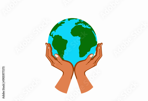 Illustration of Hands Gently Cradling Earth Symbolizing Care for the Planet, Global Unity, and Environmental Protection