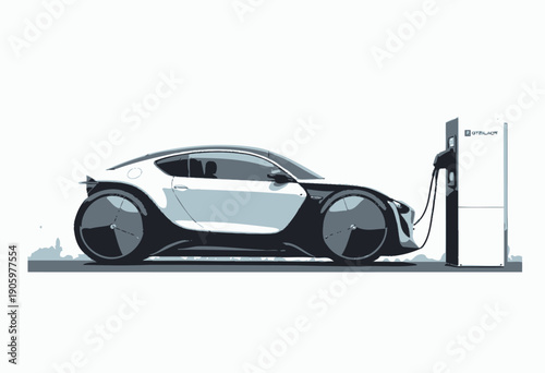 Futuristic Electric Car with Advanced Charging Station Design Showcasing Innovative Technology and Sustainable Transportation