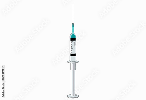 Illustration of a Medical Syringe with Graduated Measurements Filled with Blue Liquid on a White Background for Healthcare and Medicine