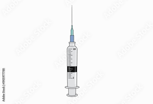 Detailed Illustration of a Medical Syringe with Clear Measurement Markings and a Fine Needle on a White Background