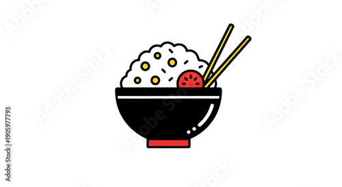Rice bowl with chopsticks flat vector
