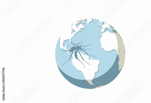 Digital Illustration of a Spider Looming Over a Stylized Globe Depicting Geographical Themes in Art and Nature Fusion
