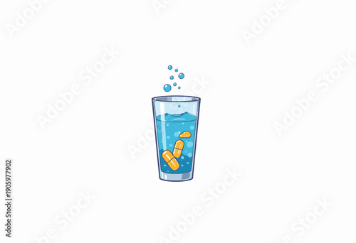 Effervescent Tablet Dissolving in a Glass of Water with Rising Bubbles Illustrating a Refreshing Beverage Transformation