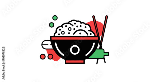 Rice bowl with chopsticks minimalist design
