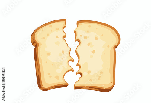 Halved Slice of Soft Sandwich Bread with Golden Brown Crust Isolated on a Clean White Background Exemplifying Symmetry and Simplicity in Food Illustration