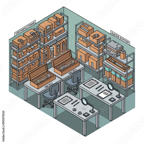 Isometric Laboratory Equipment and Storage Shelves.