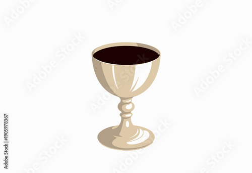 Illustration of a Classic Chalice with Rich Red Liquid on a White Background, Highlighting Vintage Design and Timeless Elegance
