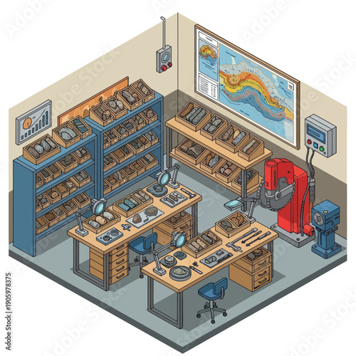 Workshop Interior with Tools and Machinery.