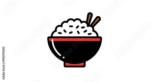 Rice bowl with chopsticks on white