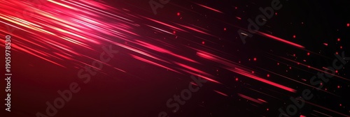 Red, glowing light speed lines on a black background. Abstract, motion-blurred streaks with grain noise