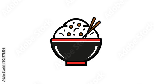 Rice bowl with chopsticks on white