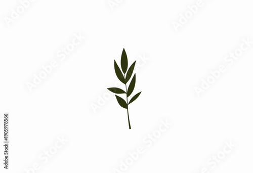 Minimalist Illustration of a Single Green Leafy Branch Centered on a Simple Clean White Background Symbolizing Nature and Freshness