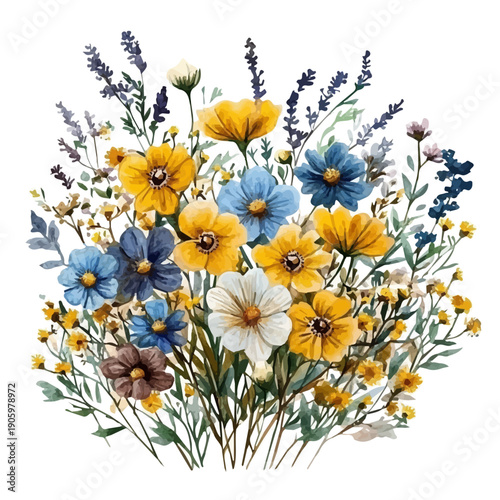 Spring Equinox Floral Celebration, watercolor clipart vector, isolated on a white background.