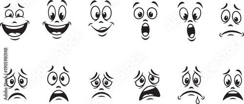 Collection of cartoon faces on isolated on transparent background