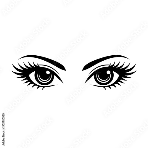 A pair of detailed and expressive black and white eyes with long lashes.
