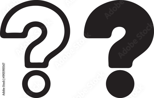 Question mark icon set: Outline and solid black symbol vector illustration