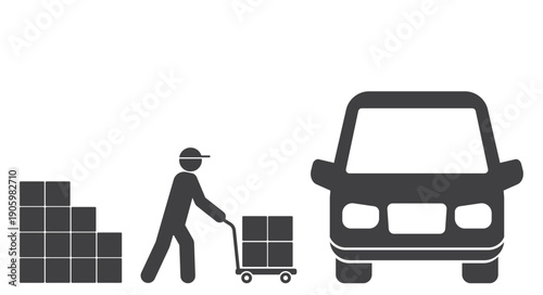 courier  with package box on cart load van icon