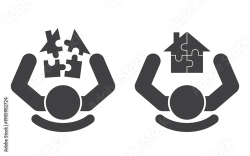 person play assemble house puzzle icon