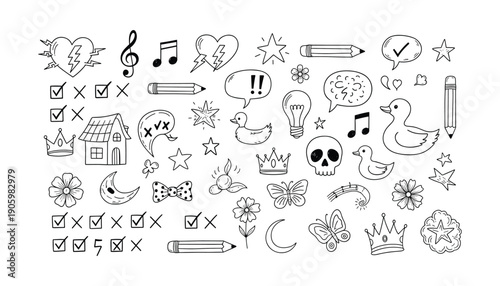 Hand- Drawn Doodle Collection of Various Icons and Symbols hand-drawn drawing