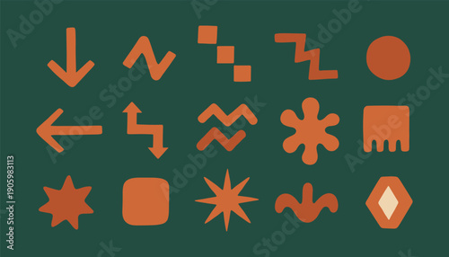 Hand- Drawn Style Abstract Shapes and Symbols in Terracotta Orange hand-drawn doodle