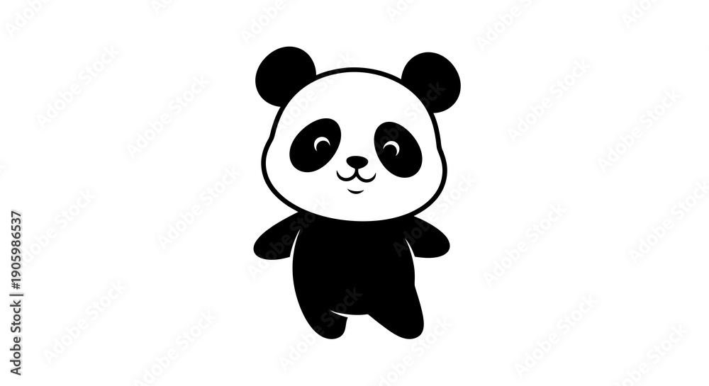 Obraz premium A cute black silhouette panda mascot with a kawaii design, illustration for Chinese New Year or traditional Chinese culture on a white background.