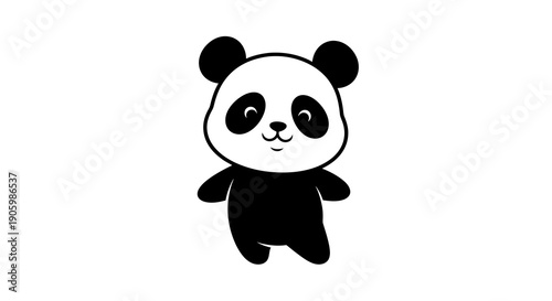 A cute black silhouette panda mascot with a kawaii design, illustration for Chinese New Year or traditional Chinese culture on a white background.