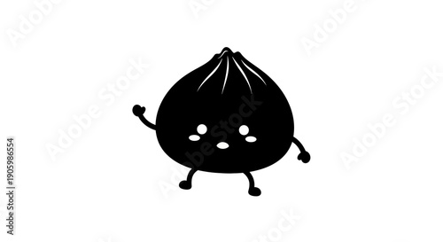 A black silhouette illustration of a super cute kawaii Chinese mascot character, designed as a traditional icon for Chinese New Year, against a clean white background.