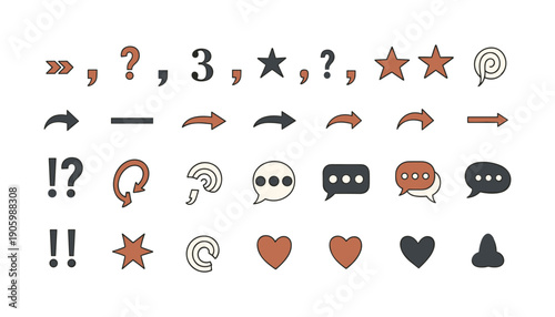 Assorted Punctuation Marks, Arrows, and Symbols in a Warm Color Palette speech bubbles