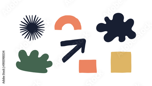 Assortment of Abstract Organic and Geometric Shapes in Various Colors on White illustration