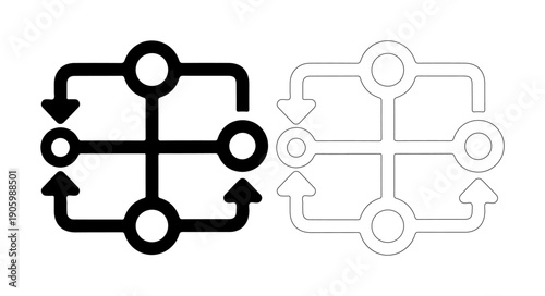 Abstract representation of a circular process or system with interconnected nodes and arrows indicating flow.