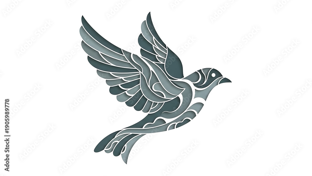 Fototapeta premium Abstract gray bird with stylized wings isolated on a transparent background