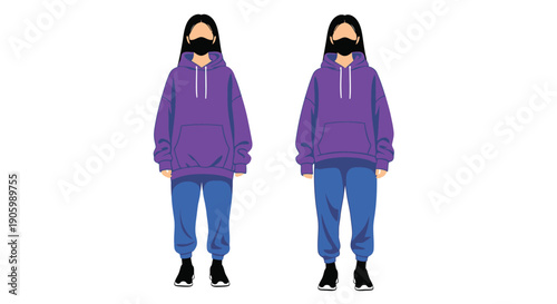 Two figures wearing hoodies and masks presented as a flat silhouette