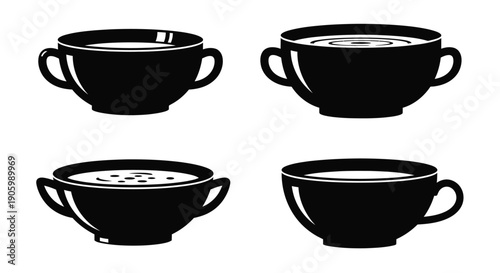 Four black cups of liquid arranged in a grid silhouette