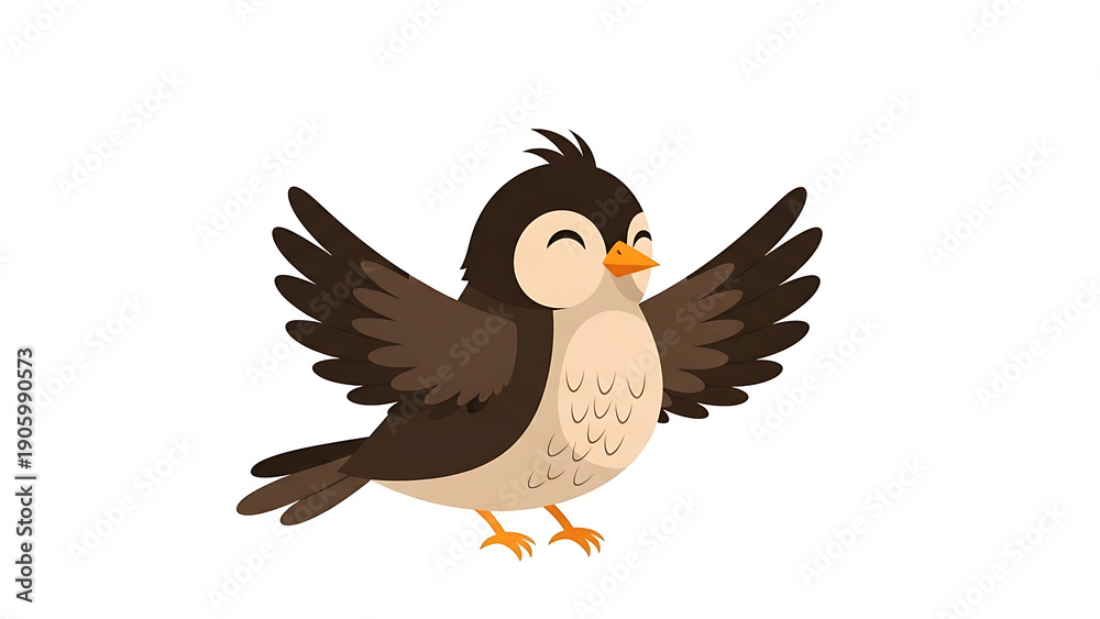 Fototapeta premium Happy brown bird with outstretched wings isolated on a transparent background