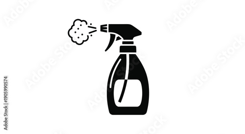 Black spray bottle emitting mist a clean household item silhouette