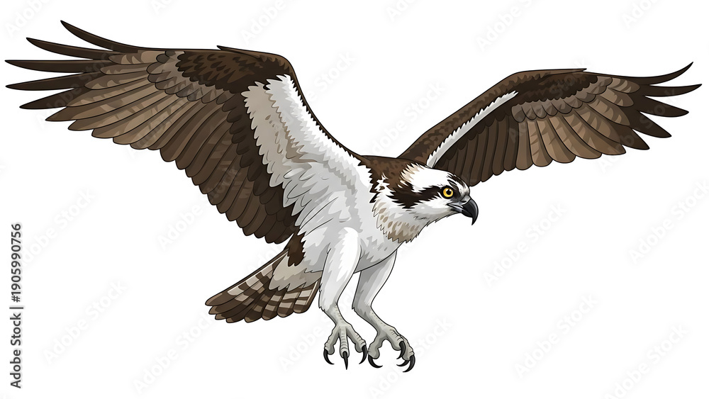 Obraz premium Osprey bird flying with wings spread isolated on a transparent background