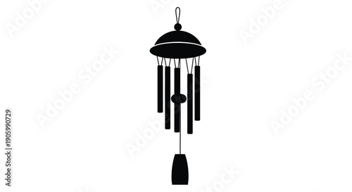 A black wind chime design strikingly presented as a silhouette