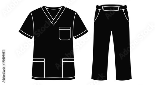 Medical scrubs displayed in a flat black silhouette