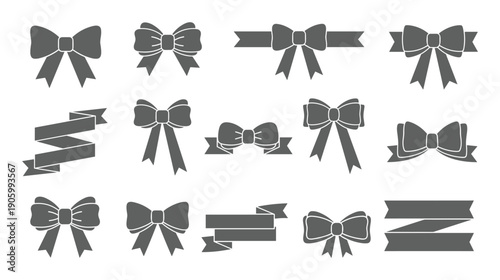 Bow and ribbon silhouette collection with elegant decorative styles and loops