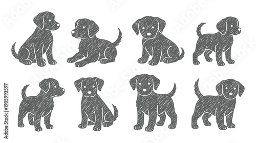 Labrador Retriever dog silhouette collection showing multiple poses and playful patterns
