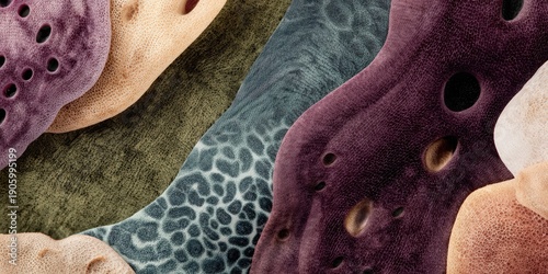 Segmented abstract with delicate cellular boundaries and curvilinear soft textures inspired by microscopic structures