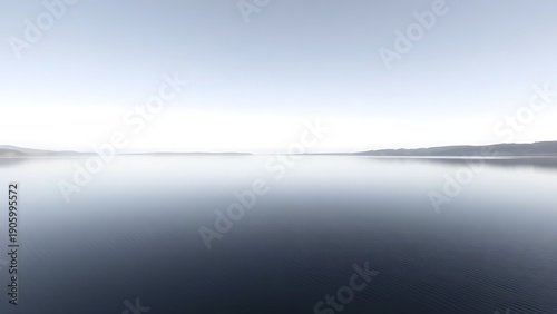 mistreat. A perfectly flat lake mirroring the sky with a seamless horizon. travel magazines, destination branding, designed for outdoor magazines and nature guides and travel destination branding.