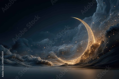 Ramadan Mubarak Card with Abstract Moon