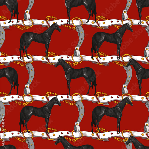 Seamless pattern with horses and belts. Vector.