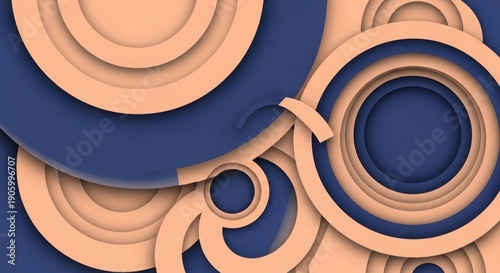 Modern abstract design with layered circular shapes in blue and beige