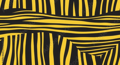 Vibrant yellow and black abstract pattern with dynamic lines
