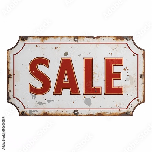 Rusty old vintage sale sign isolated on white