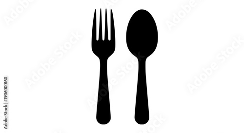 Fork and spoon silhouette icon in black on white background